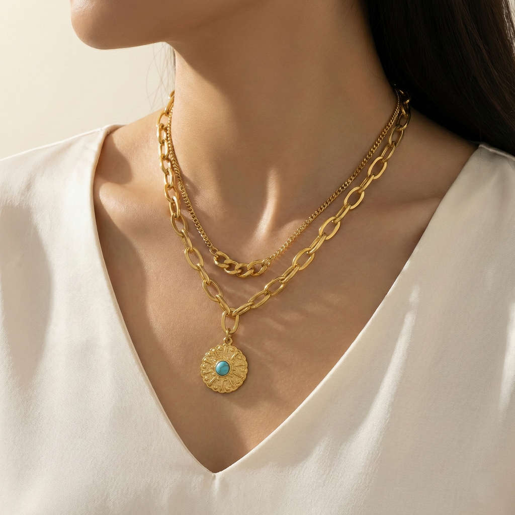 Solara Medallion Layered Necklace