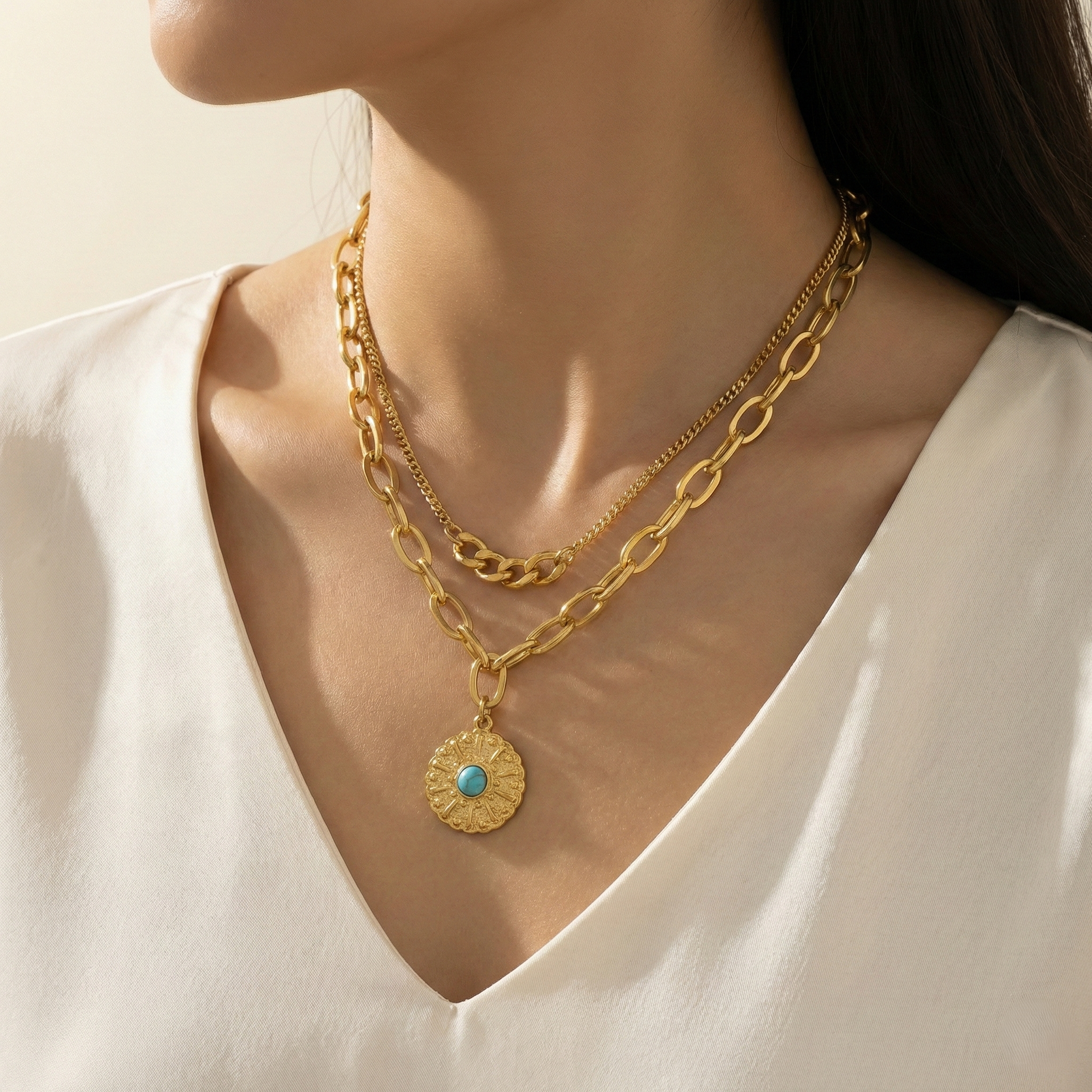 Solara Medallion Layered Necklace