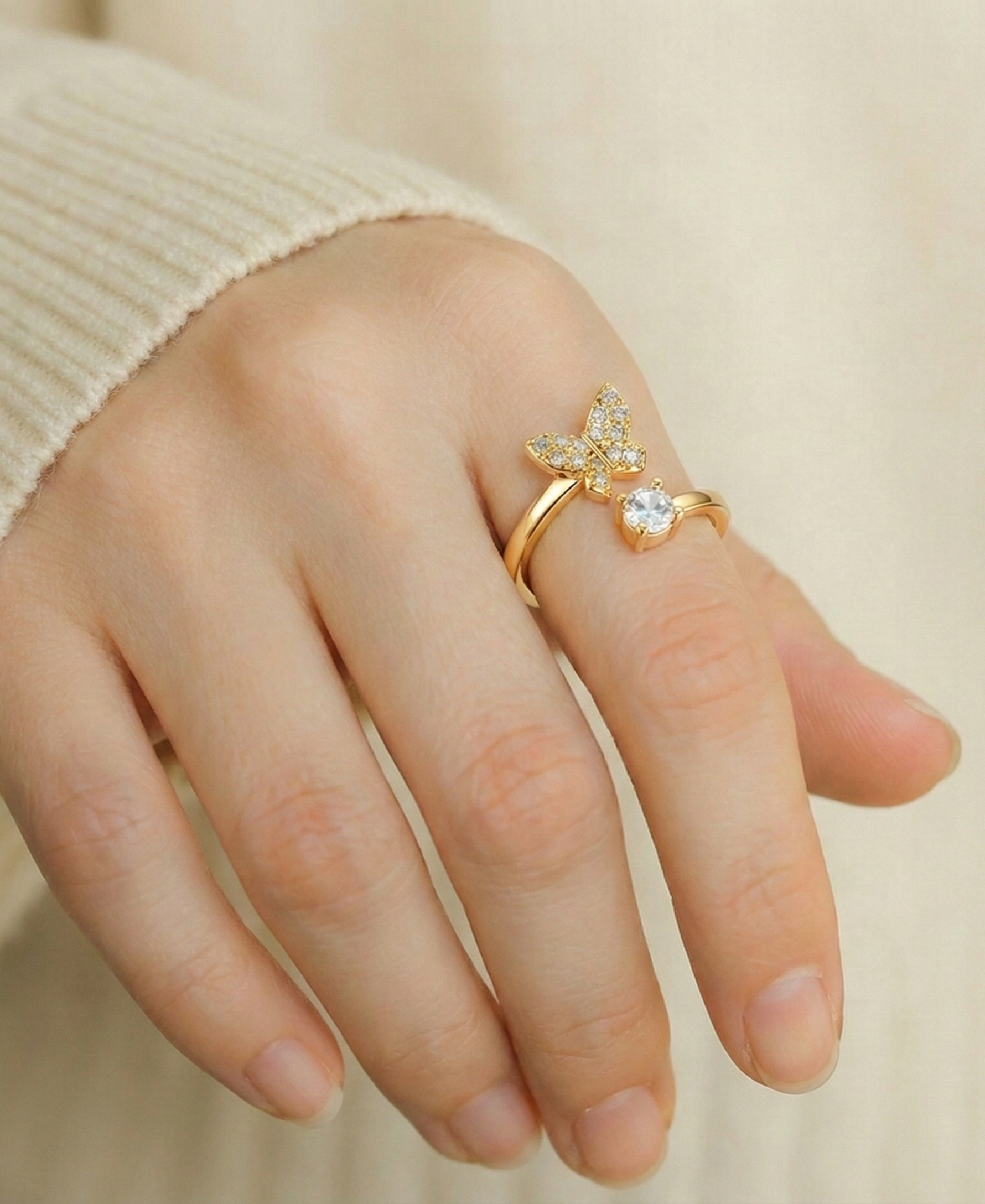 Adjustable Micro Butterfly Gold Ring