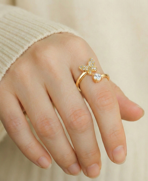 Adjustable Micro Butterfly Gold Ring