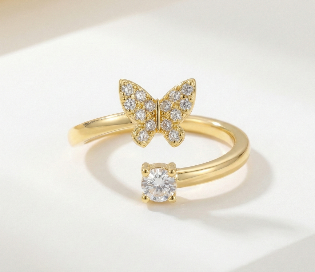 Adjustable Micro Butterfly Gold Ring
