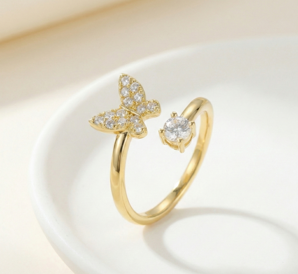 Adjustable Micro Butterfly Gold Ring