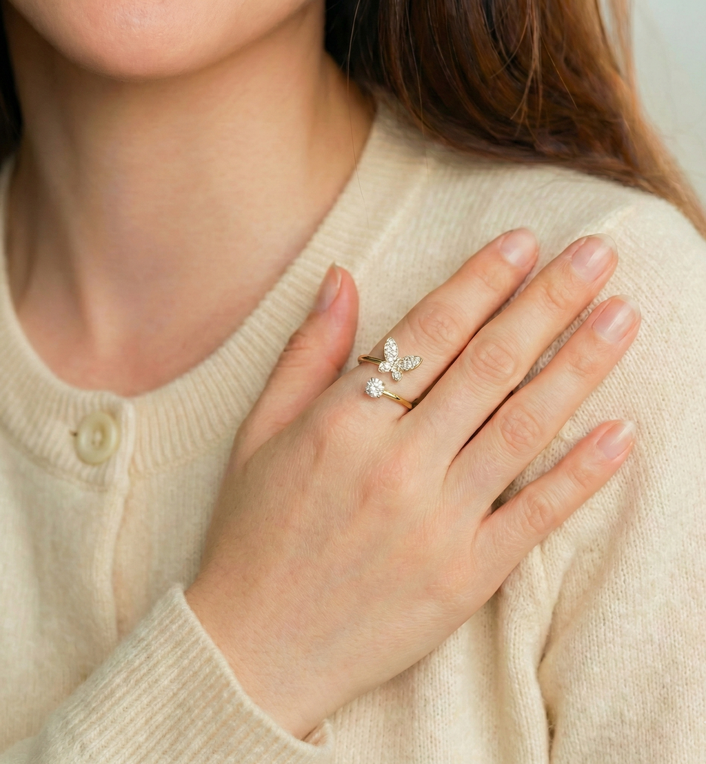 Adjustable Micro Butterfly Gold Ring