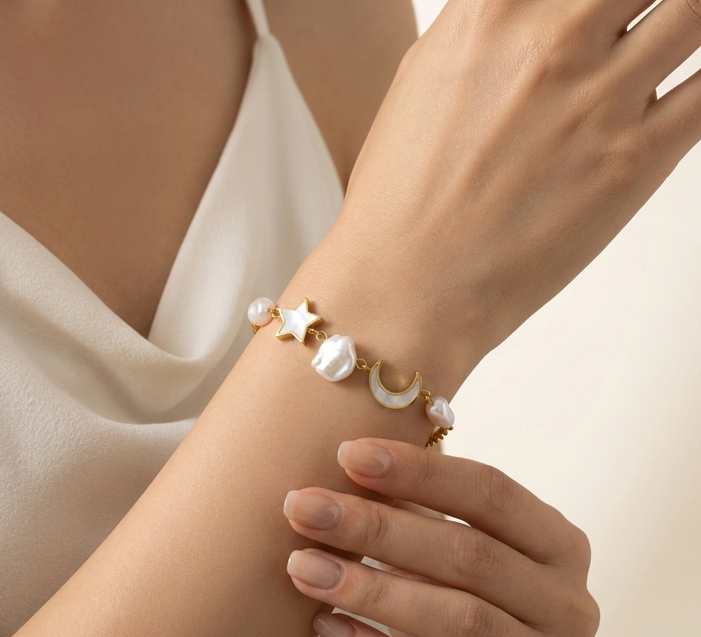 Celestial Pearl Charm Bracelet