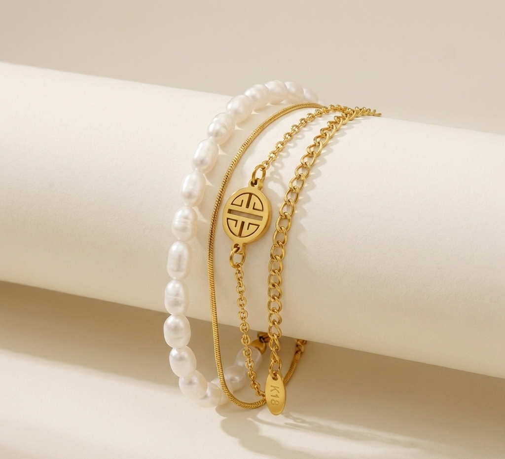 Dual Strand Pearl Emblem Bracelet