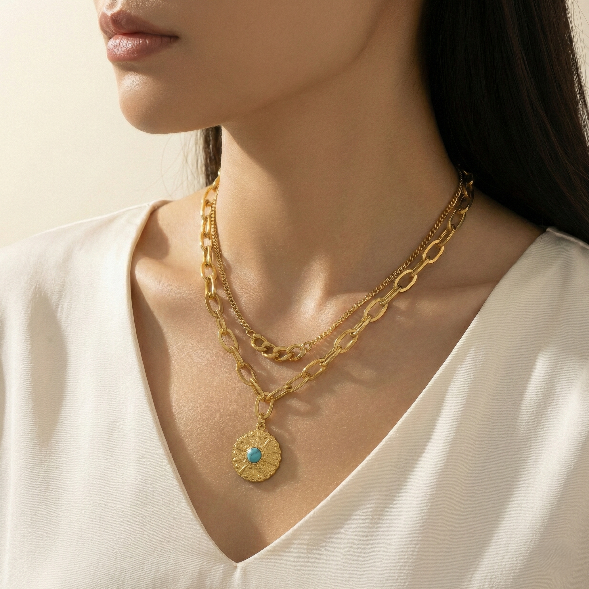 Solara Medallion Layered Necklace