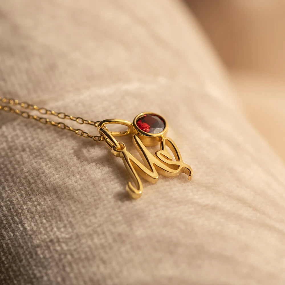 Lunara Monogram Birthstone Necklace